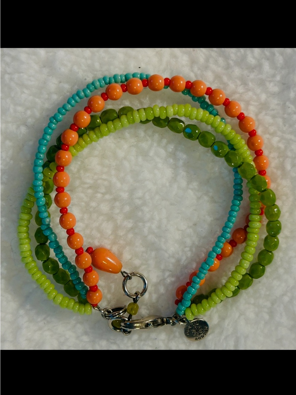 David Aubrey:  Colorful Multi-Strand Beaded Bracelet - Orange, Lime & Teal